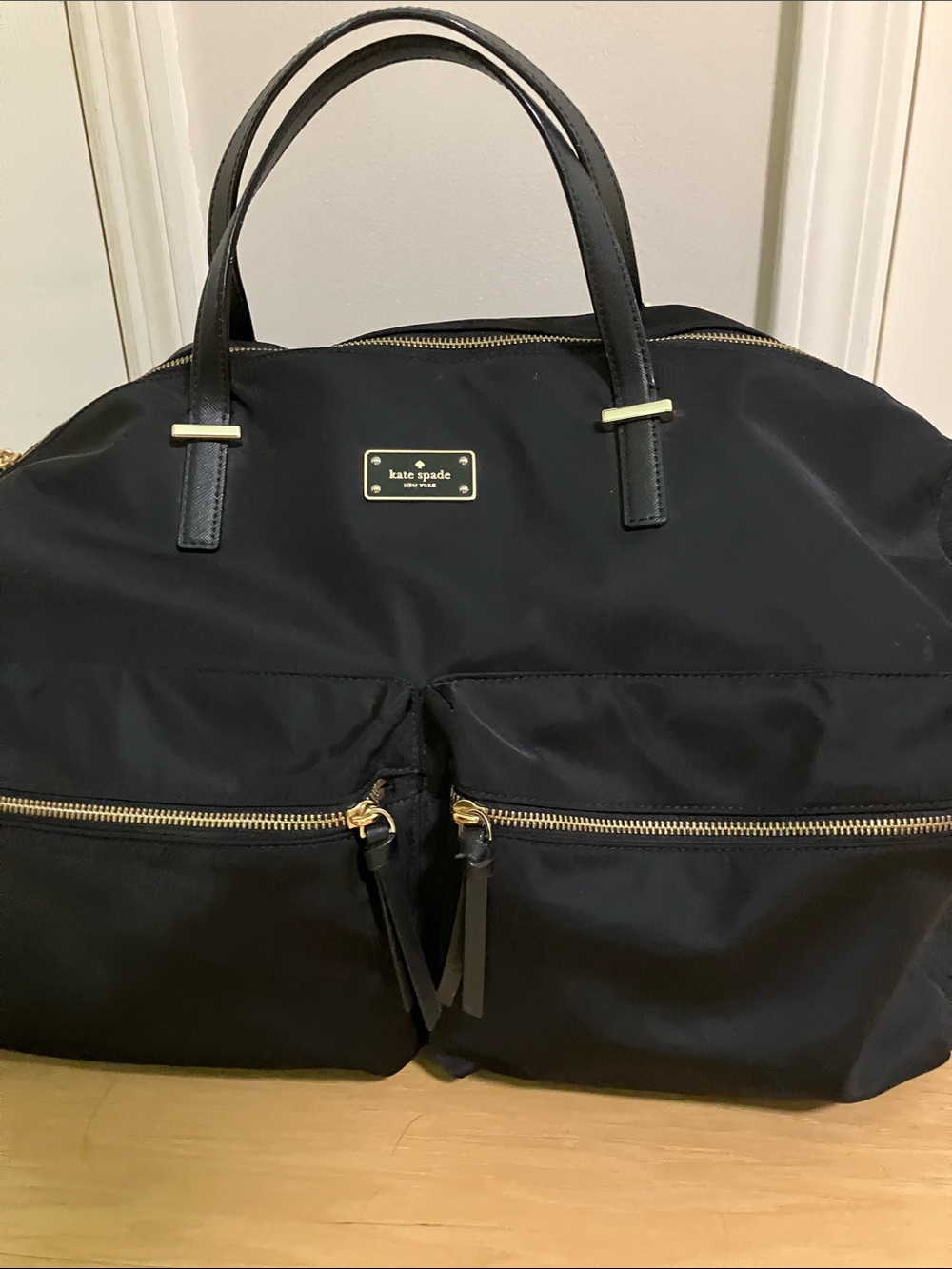 kate spade black nylon weekend duffel with gold hardware - Picture 3 of 5